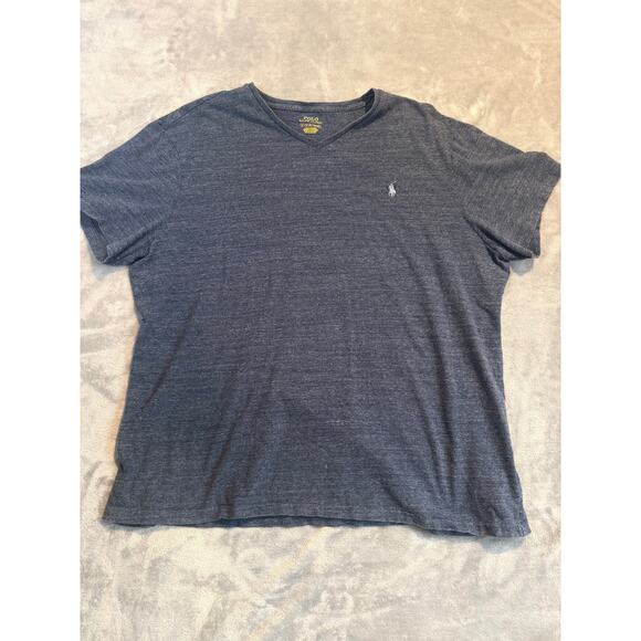 Polo Ralph Lauren Men Vneck Cotton Tshirt Size XL Heather Blue Classic Pony Logo - Picture 1 of 6